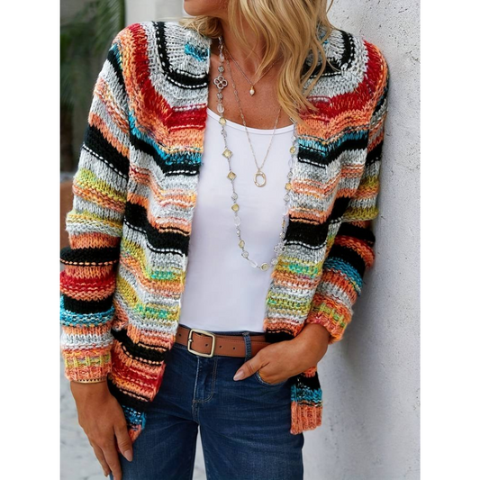 Striped Long Sleeve Colorful Cardigan