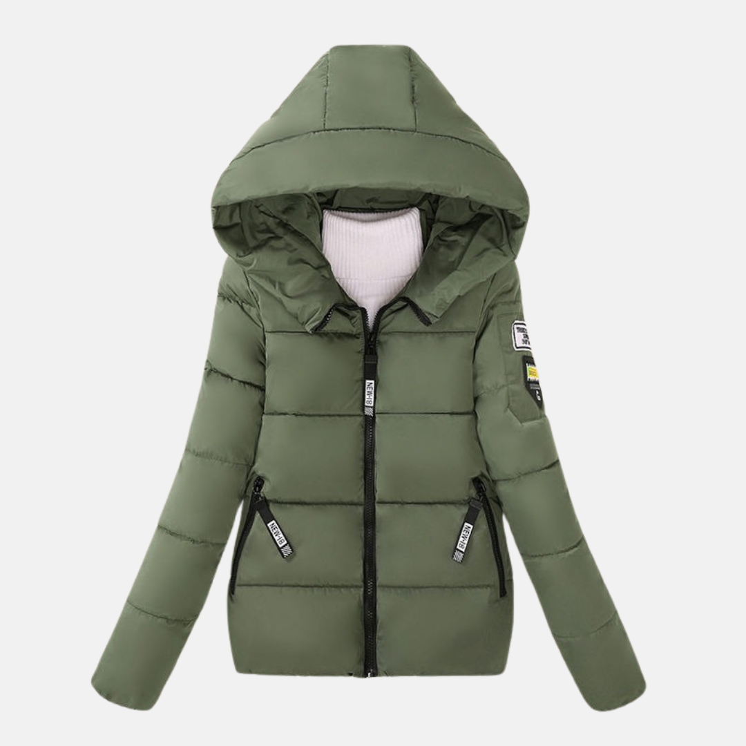 Women’s Quilted Padded Coat – Relaxed Fit – Hooded – Water-Resistant – Zip Pockets