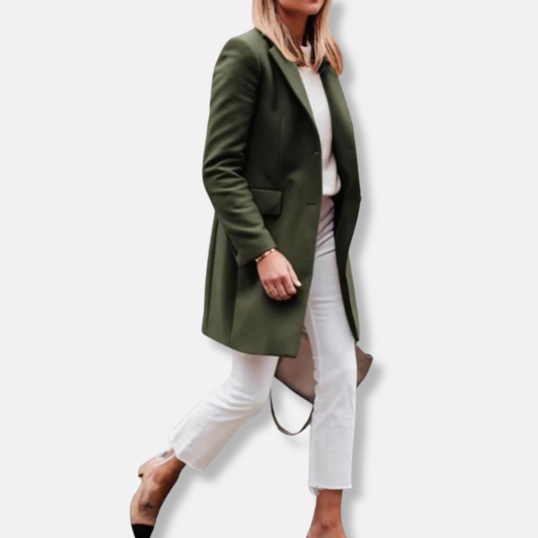 Olivia Wool Trench Coat | Collared Mid-Thigh Coat