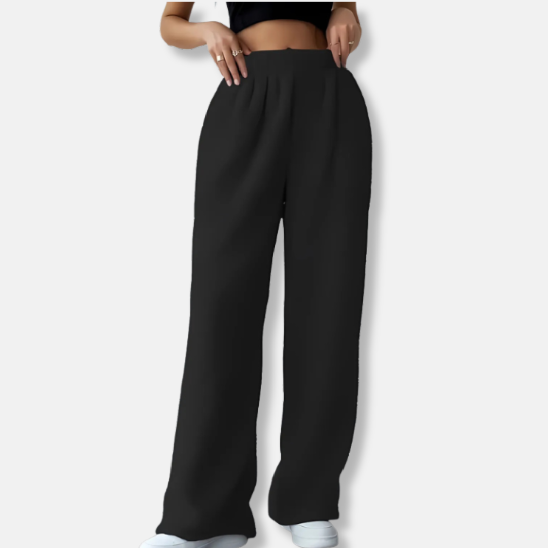 Women’s Casual Pants – Plush Soft Feel – High Waist – Wide Leg – Elastic Waistband