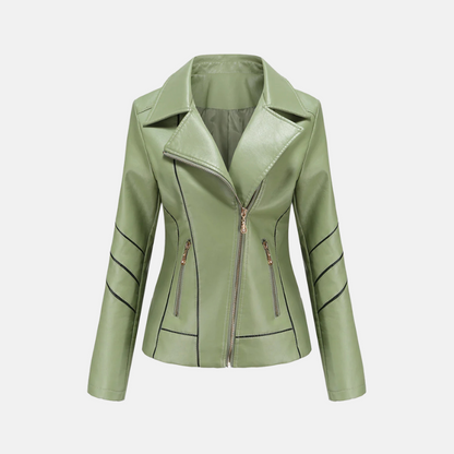 Women’s Jacket – Slim Fit – Faux Leather – Cropped Length – Asymmetrical Zipper