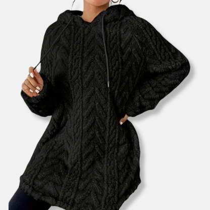 Women’s Hooded Sweatshirt - Knit - Chevron Texture - Relaxed Fit - Long Sleeve