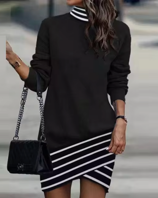 Form-Fitting Knit High Neck Sweater Dress
