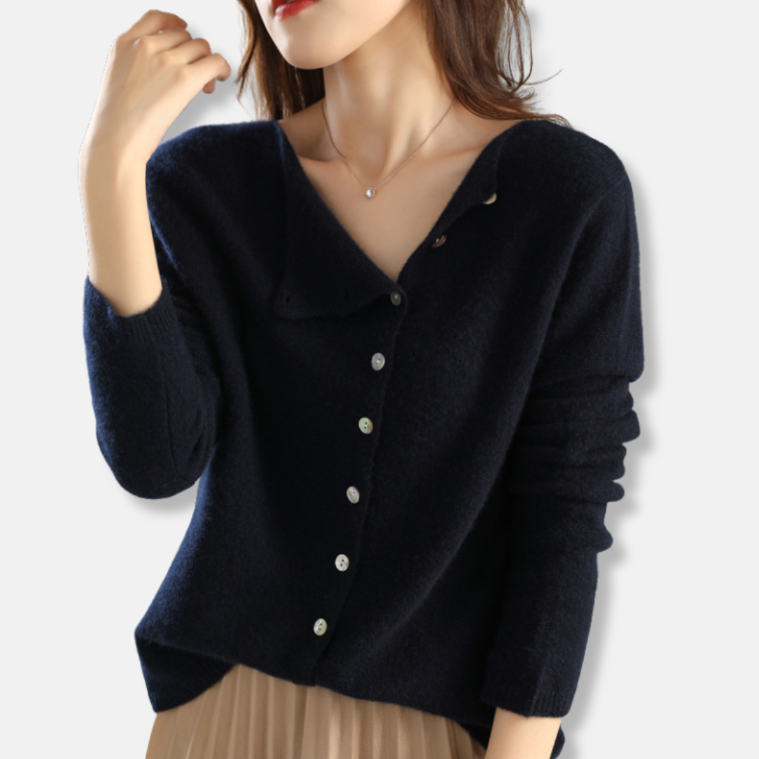 Women’s Knitted Cardigan – Relaxed Fit – Wool Blend – Asymmetrical Button – Long Sleeve