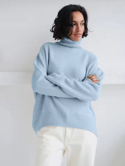 Women’s Pullover Sweater – Oversized Fit – Turtleneck – Wool Knit – Long Sleeve