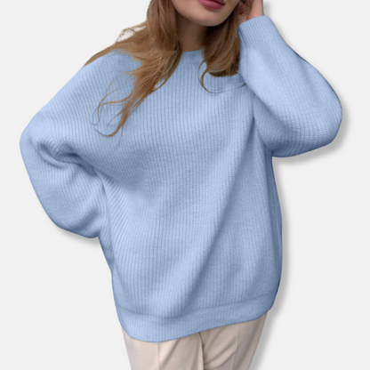 Women’s Oversized Sweater – Soft Knit – Ribbed Texture – Crew Neck – Long Sleeve