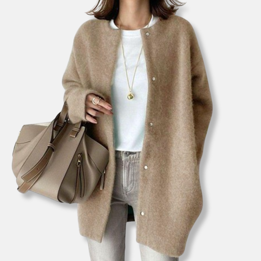 Wool Button Front Relaxed Fit Mid-Thigh Cardigan
