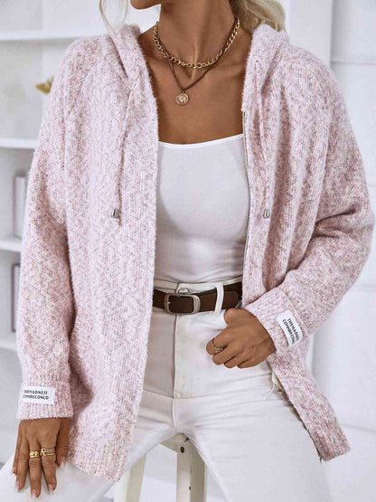 Women’s Hooded Cardigan – Knit Fabric – Relaxed Fit – Zip Closure – Long Sleeve Casual Wear