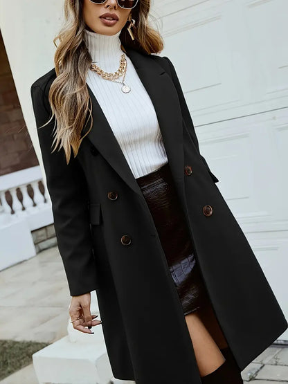 Women's autumn/winter double-breasted lapel coat