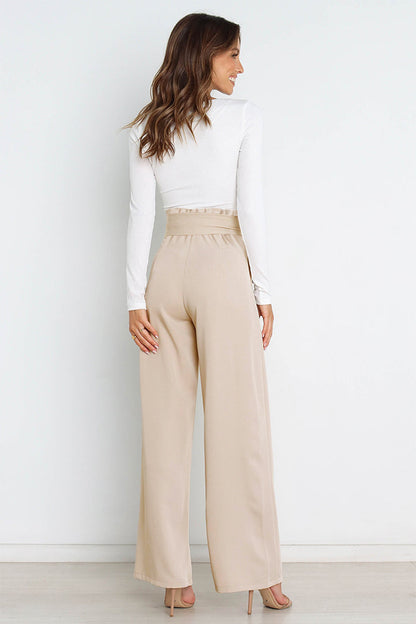 Women’s Wide-Leg Trousers – High Waist – Tailored Fit – Bow Waist Detail – Flowy Fabric
