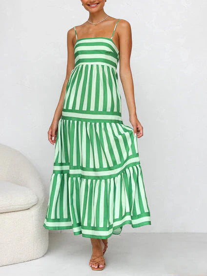Flowy Striped Spaghetti Strap Maxi Dress