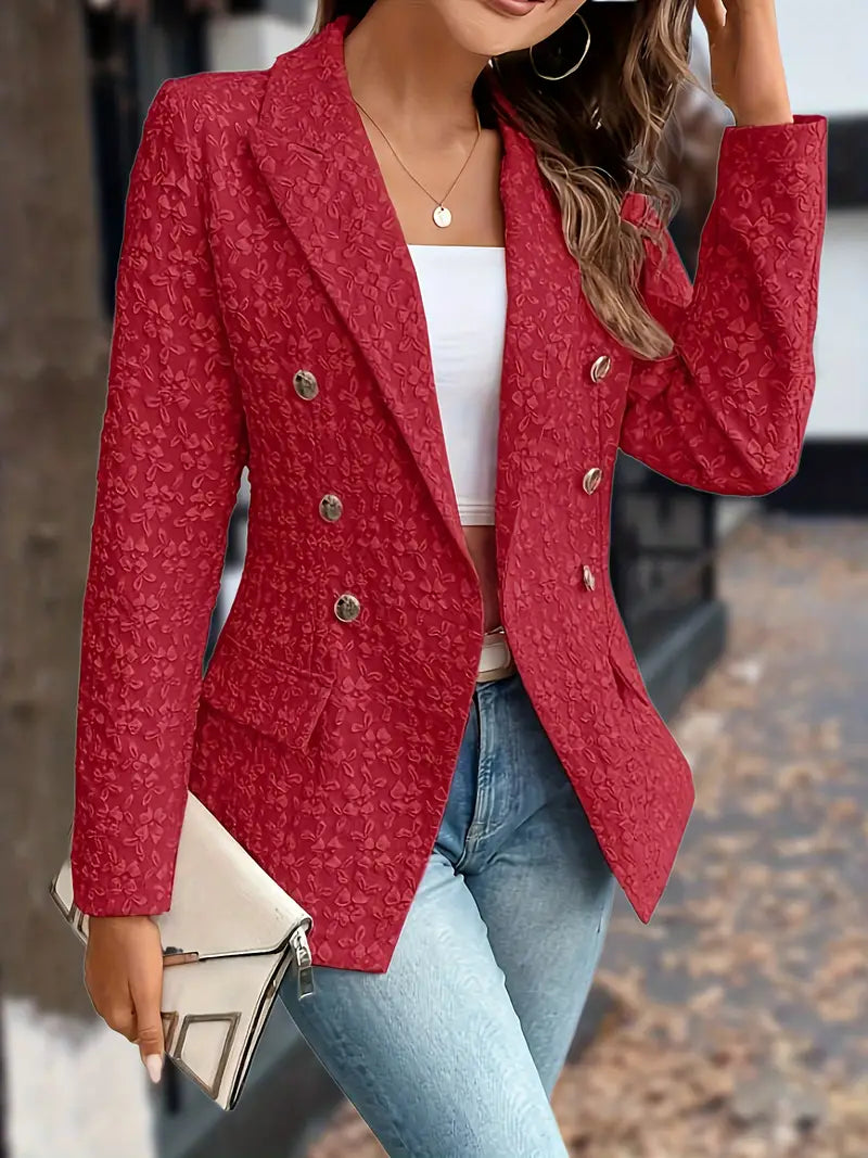 Women's solid lapel blazer jacket with pockets