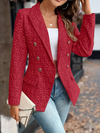 Women's solid lapel blazer jacket with pockets