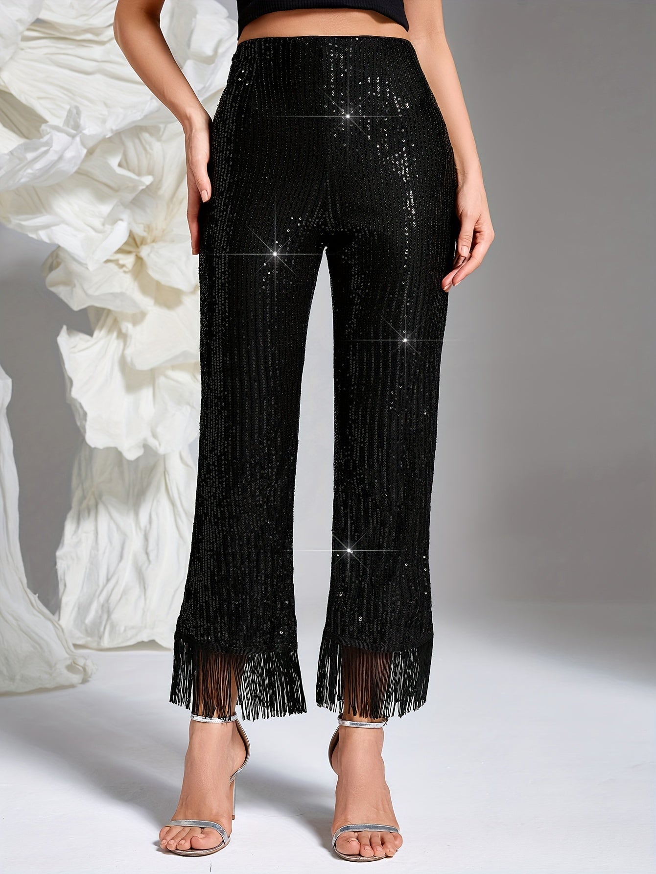 Elegant fringe hem straight-leg pants for women