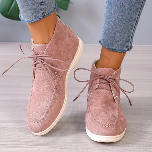 Lace-Up Flat Short Boots