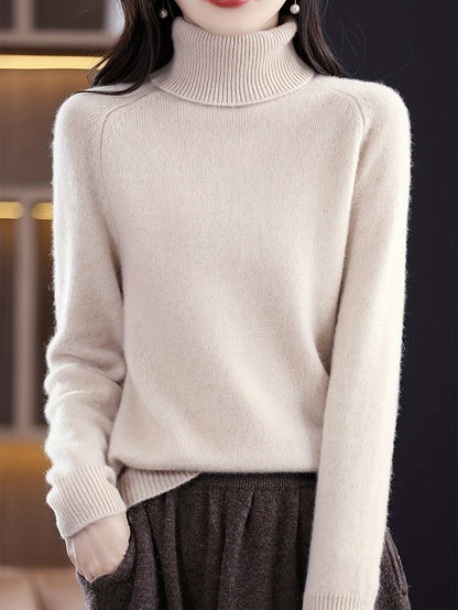 Soft knit turtleneck sweater with long sleeves for women