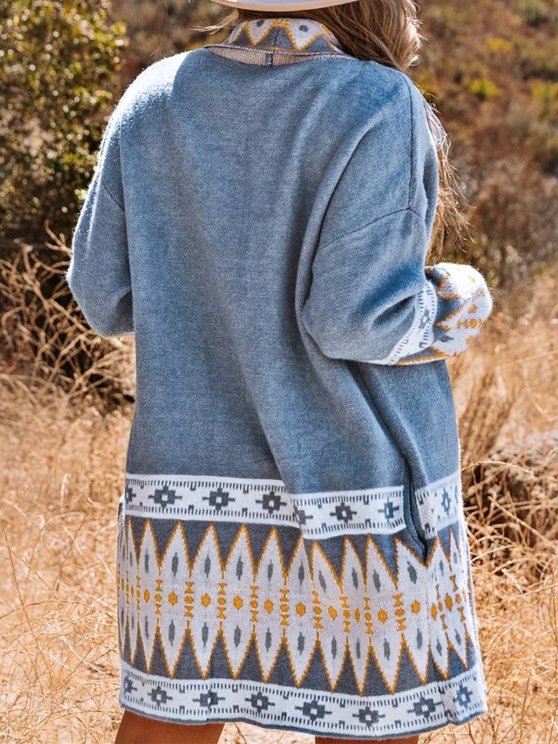 Women's blue aztec cardigan sweater