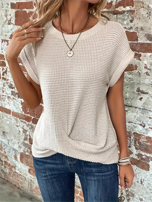 Waffle Knit Relaxed Fit Casual Top