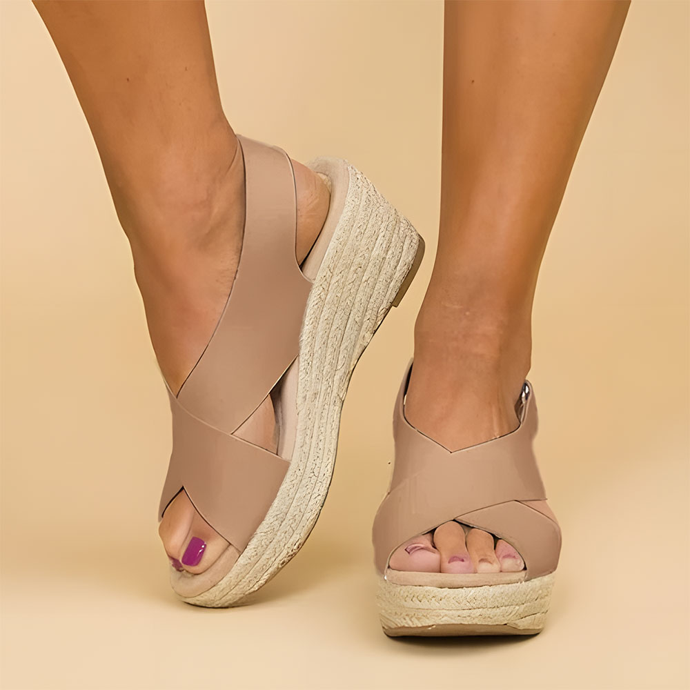 Women's Espadrille Wedge Sandals - Criss-Cross Straps - Braided Rope Heel