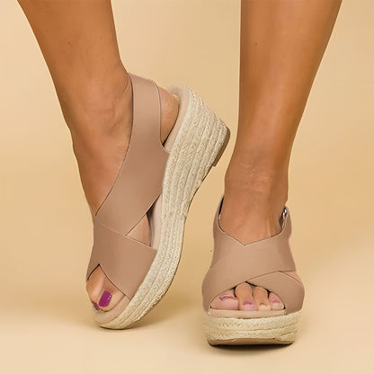 Women's Espadrille Wedge Sandals - Criss-Cross Straps - Braided Rope Heel