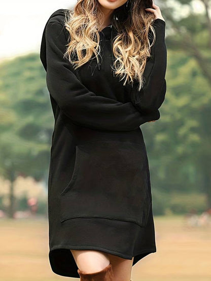Women’s Hoodie Dress – Relaxed Fit – Soft Fleece – Long Sleeve – Kangaroo Pocket