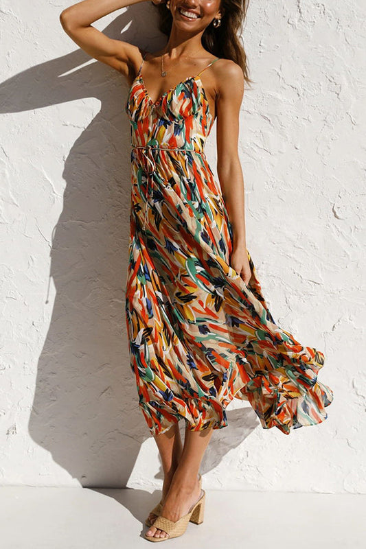 Abstract Print Flowing Maxi Dress