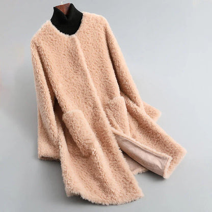 Women's long winter jacket made of teddy fur