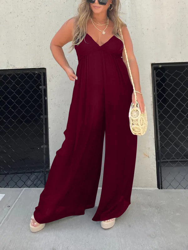 Women's v-neck trousers with wide legs