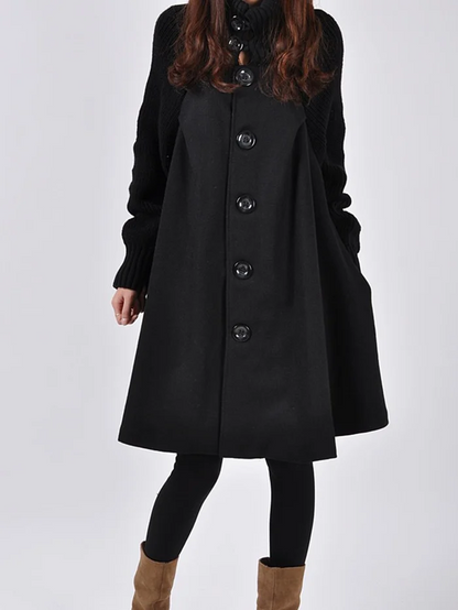 Women's mid-length high-neck button-down loose trench coat