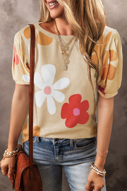 Floral print casual shirt with crew neck for women