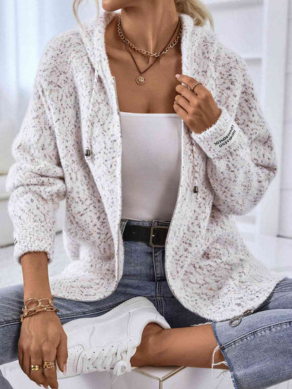 Women’s Hooded Cardigan – Knit Fabric – Relaxed Fit – Zip Closure – Long Sleeve Casual Wear