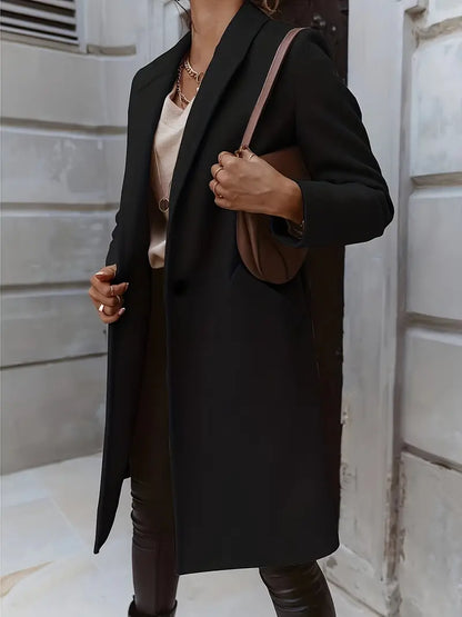 Women's solid color long button coat for autumn and winter