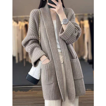 Oversized ribbed knit cardigan with pockets for women