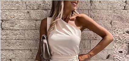 Women's One-Shoulder Dress - Satin Finish - Draped Waist Knot - Elegant Formal Wear