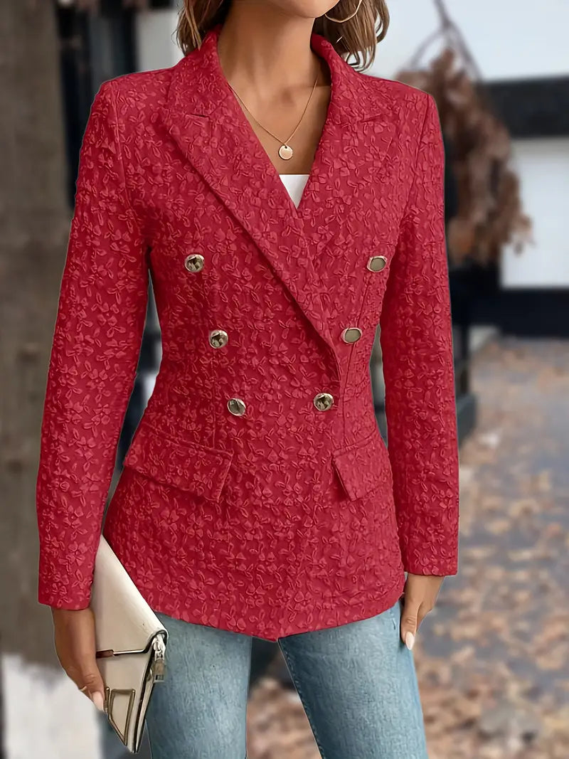 Women's solid lapel blazer jacket with pockets