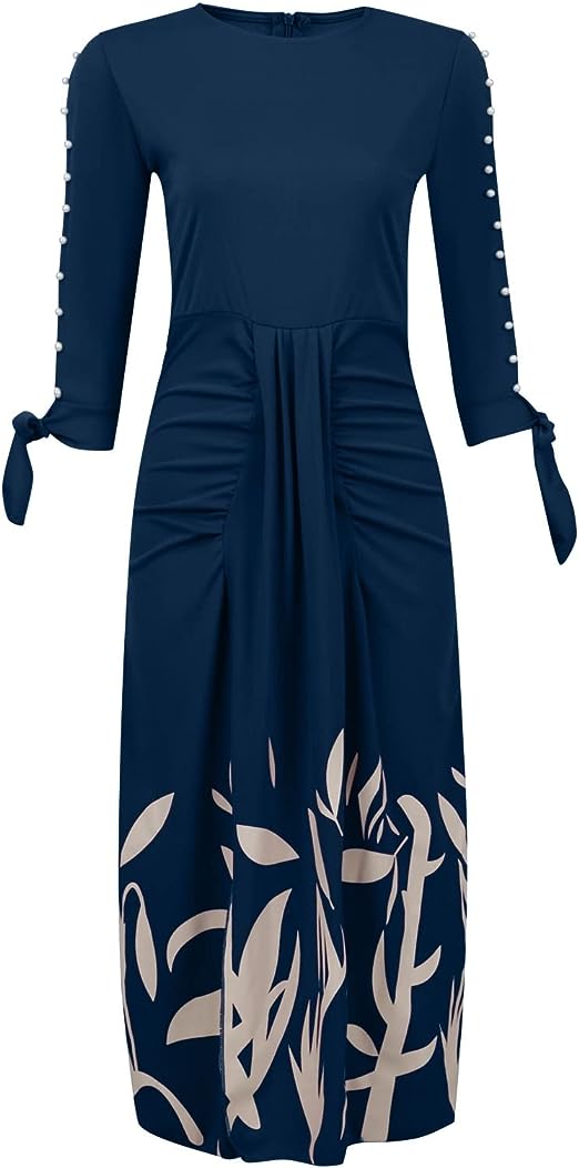 Women’s Midi Dress - Short Sleeve Cut-Out with Bead Detail - Cinched Waist - Floral Print