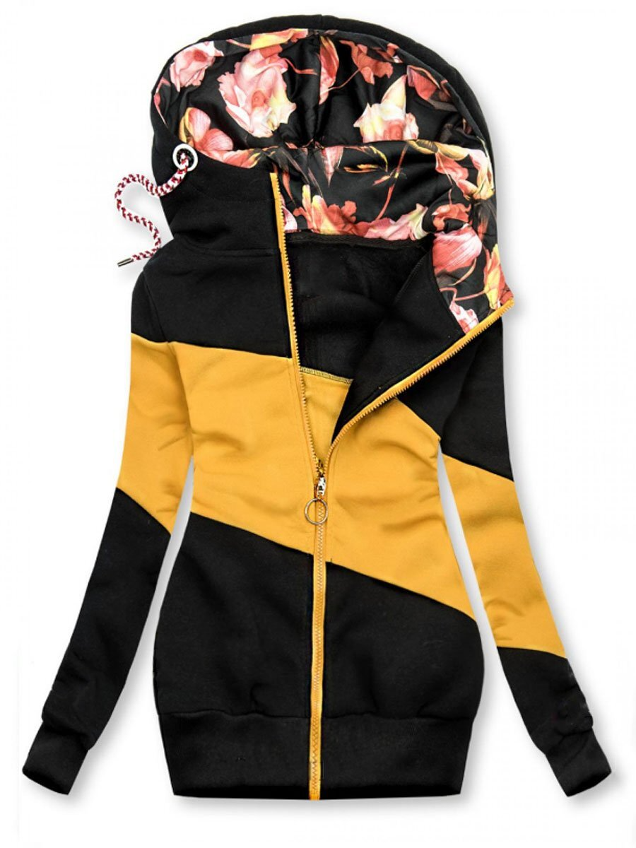Women's hooded floral zipper jacket