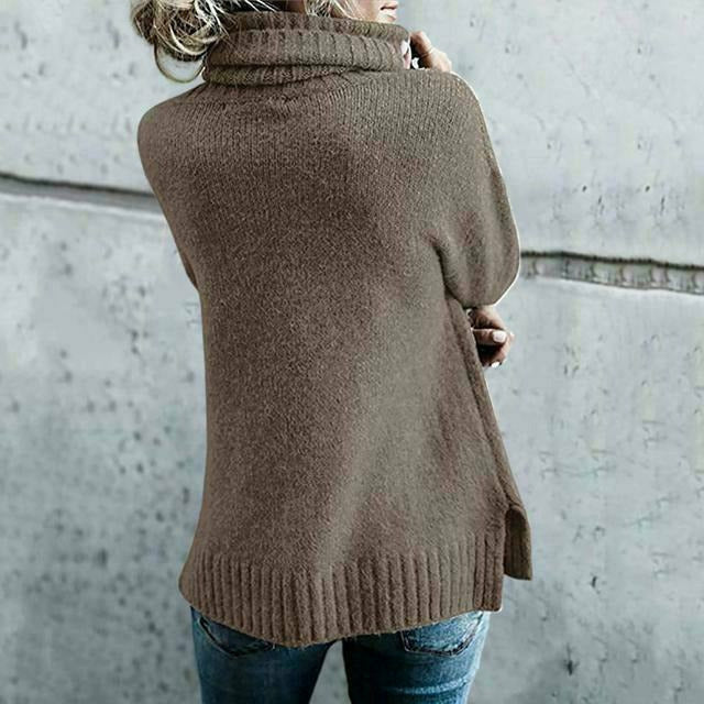 Women's high-neck long-sleeve knitted pullover sweater