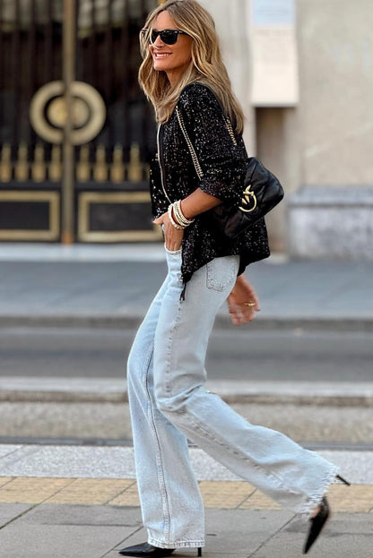 Sparkling long sleeve casual jacket for women