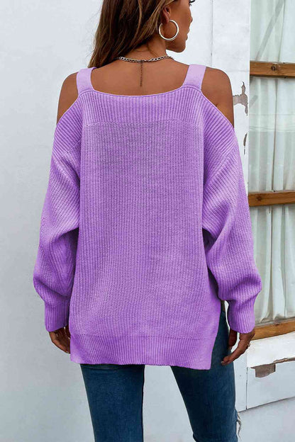 Women's ribbed cold shoulder long sleeve top
