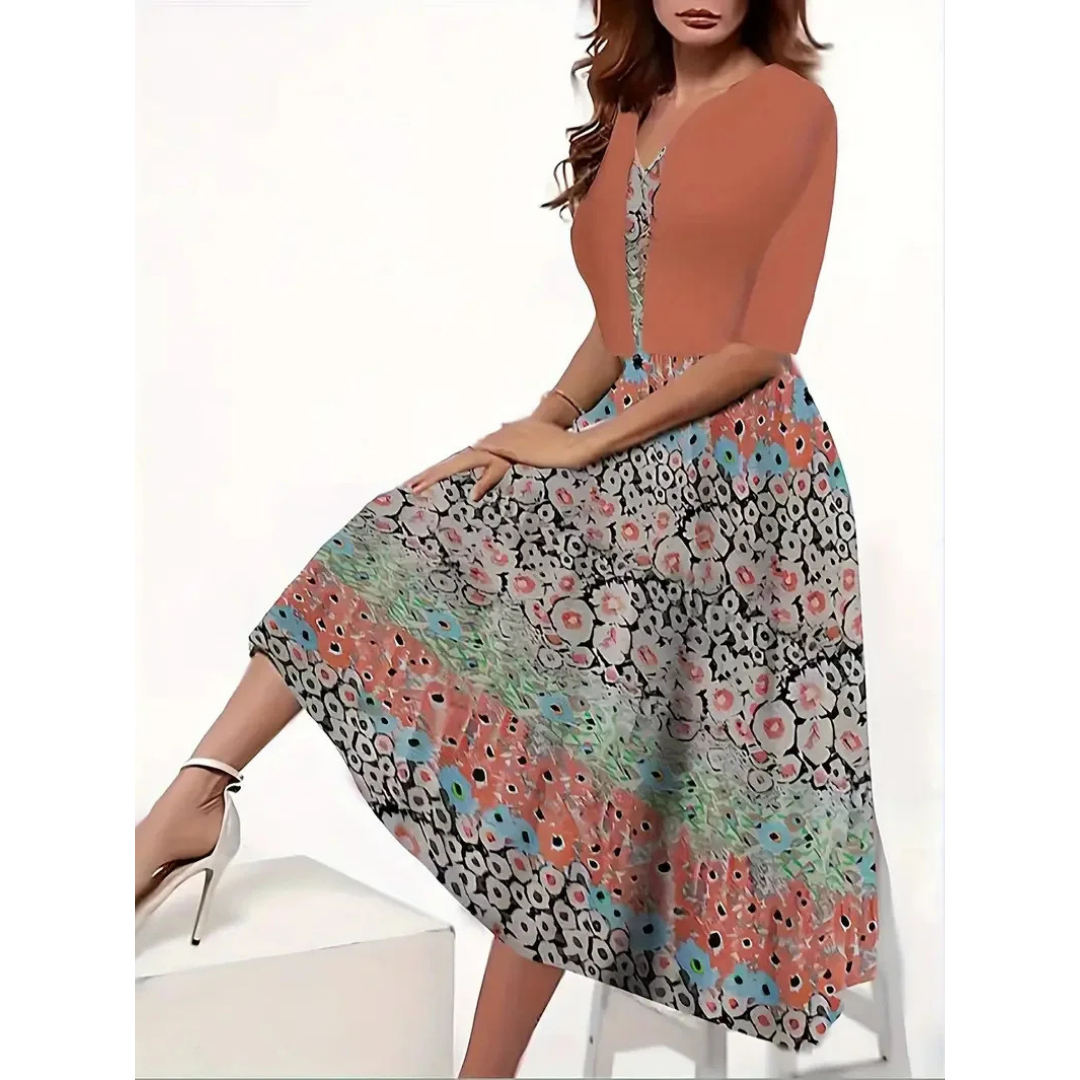 Floral Print Fit and Flare Long Dress 