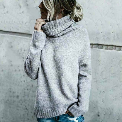 Women's high-neck long-sleeve knitted pullover sweater