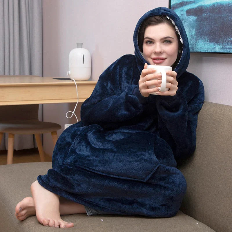 Women's large size warm flannel hooded pajamas