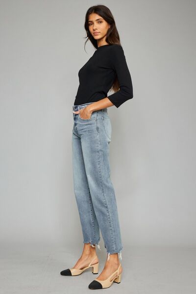Selvanas - high waist raw hem cropped jeans