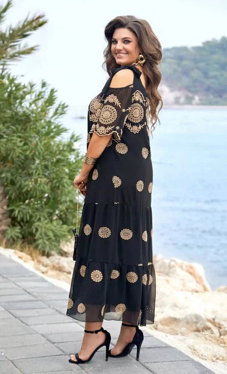 Elegant Printed Dress for Women - Lightweight Polyester