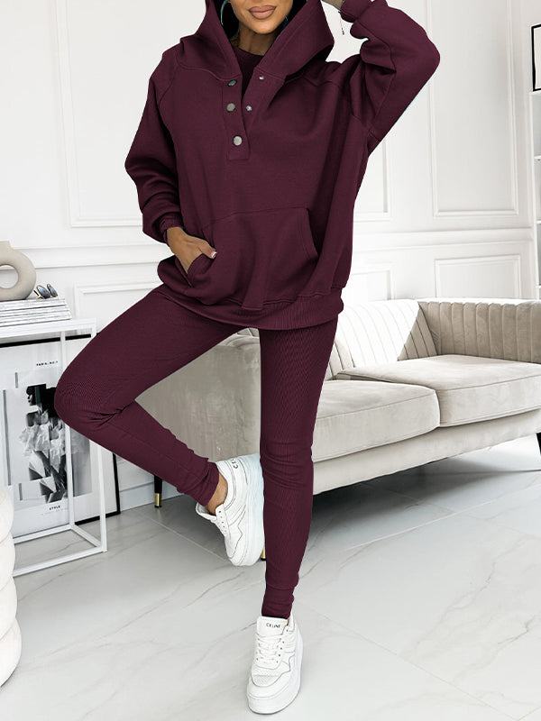 Women's athleisure hooded sweatshirt sleeveless top and leggings three-piece set