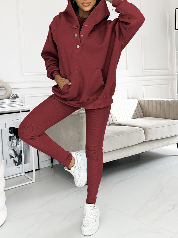Women's athleisure hooded sweatshirt sleeveless top and leggings three-piece set