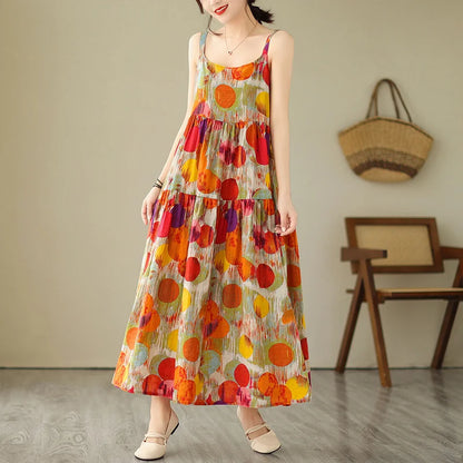 Women's Maxi Dress - Sleeveless Flowing Fit - Spaghetti Straps - Tiered Casual Wear