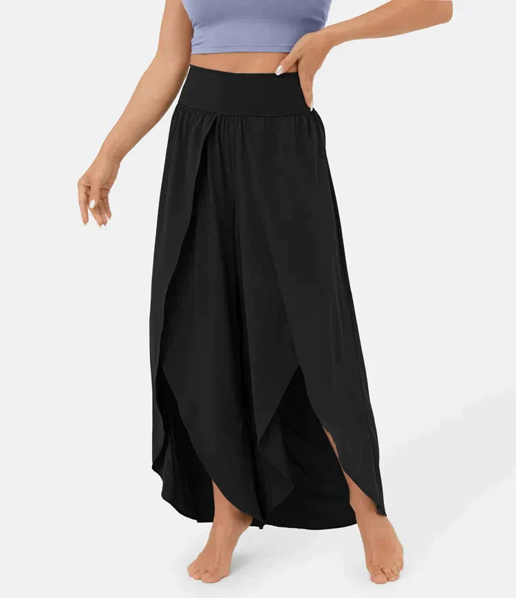 Women's high waist asymmetrical hem trousers
