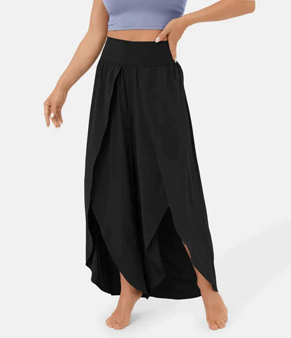 Women's high waist asymmetrical hem trousers